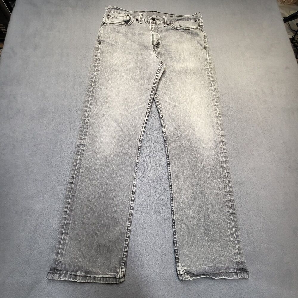 Levis‎ 514 Jeans Mens 33x29 Faded Black Gray Straight Distressed Stretch Denim